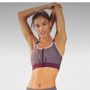 Fabletics Purple and Pink Front-Zip Sports Bra
